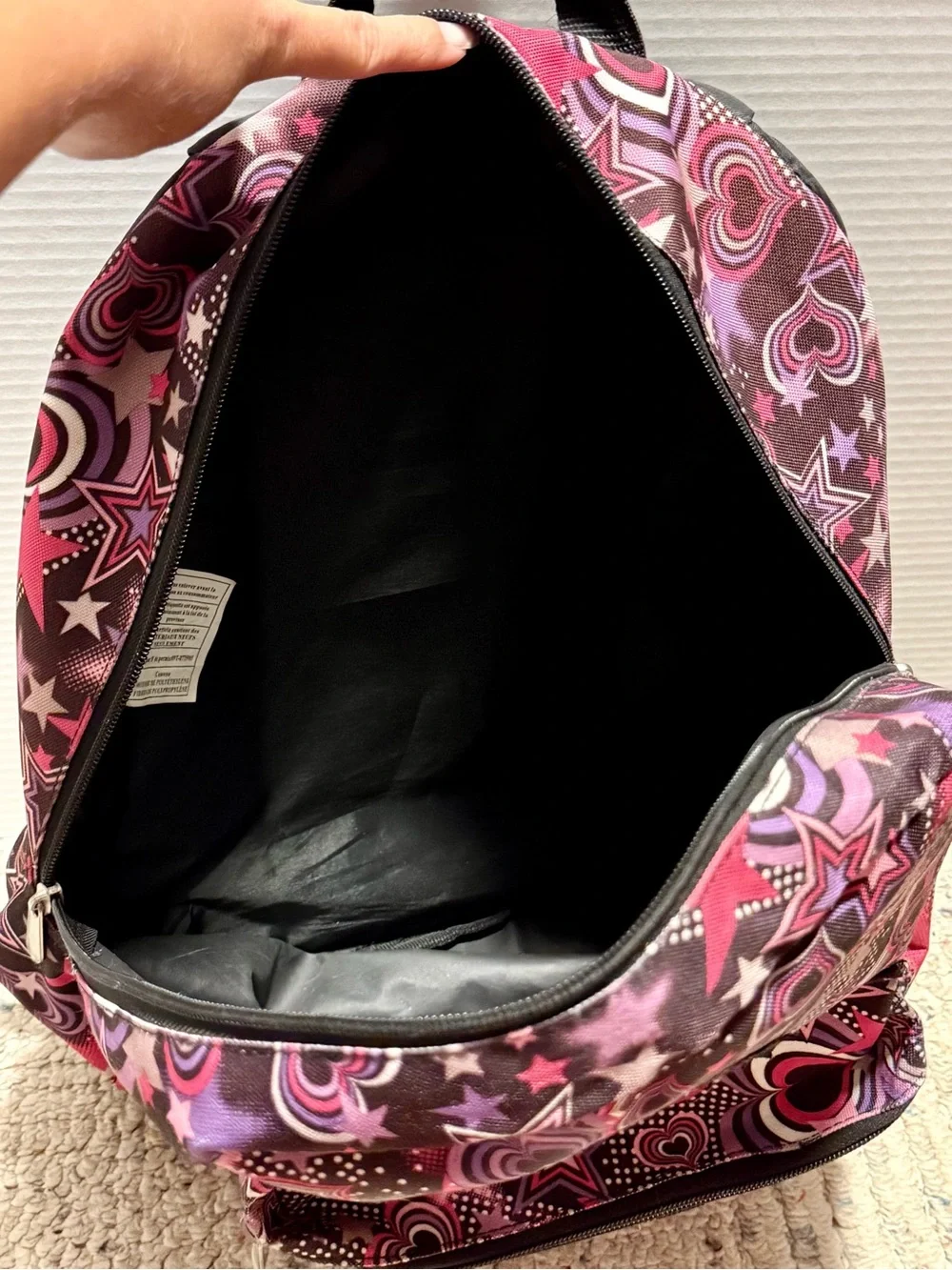 Angels Black Backpack With Pink, Purple, White   Stars-New